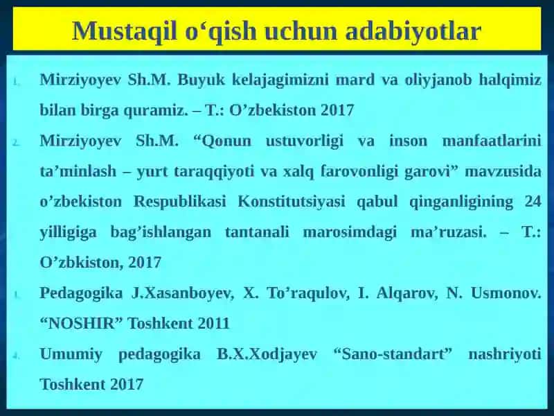 Mustaqil o‘qish uchun adabiyotlar 2