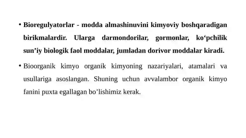 BIOORGANIK KIMYO FANI VA UNING VAZIFALARI 2