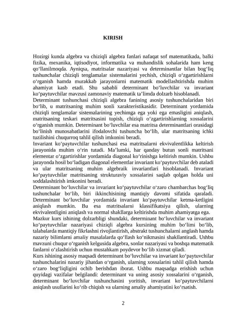 DETERMINANT BO‘LUVCHILAR NAZARIY ASOSLARI 2