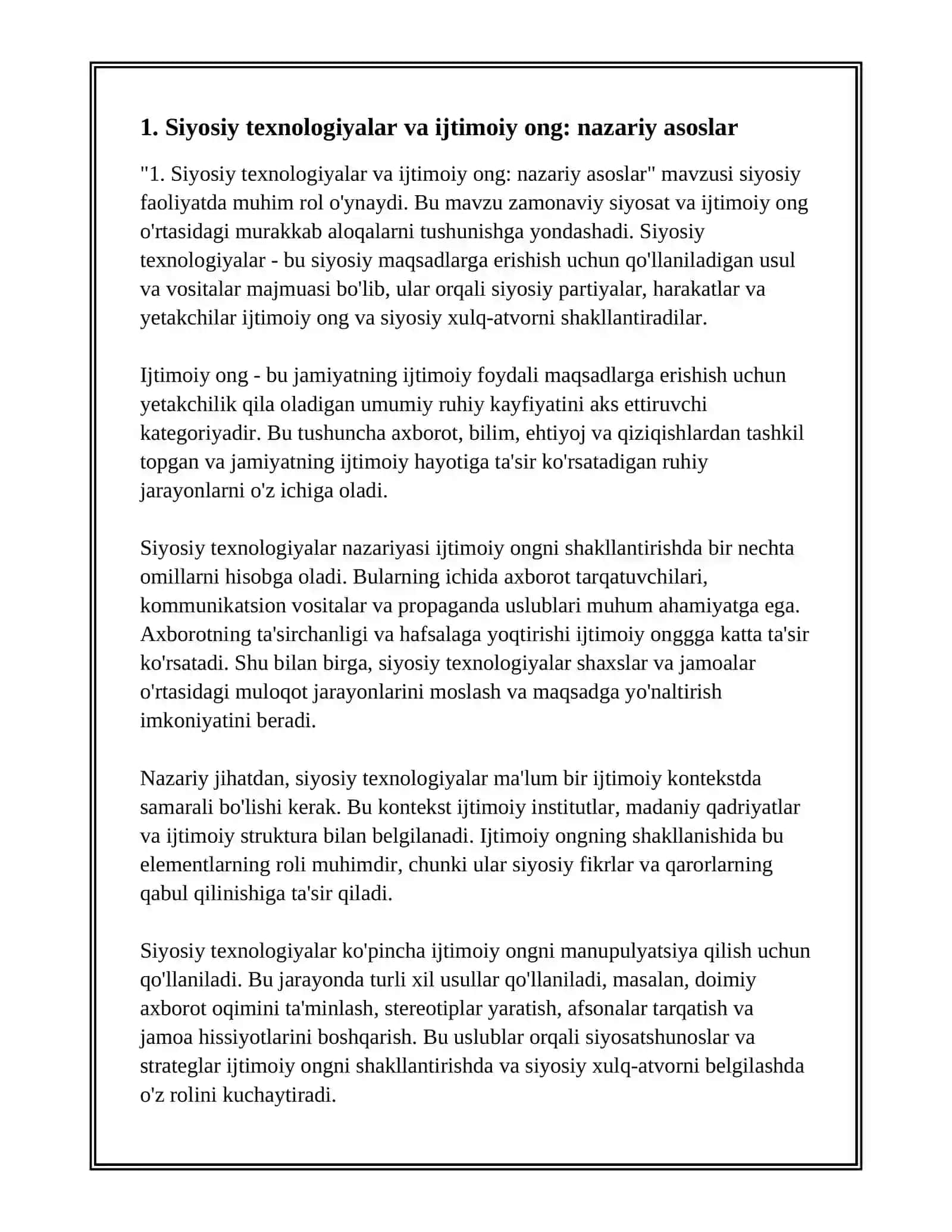 SIYOSIY TEXNOLOGIYALARNING IJTIMOIY ONG VA SIYOSIY XULQ- ATVORGA TASIRI 2