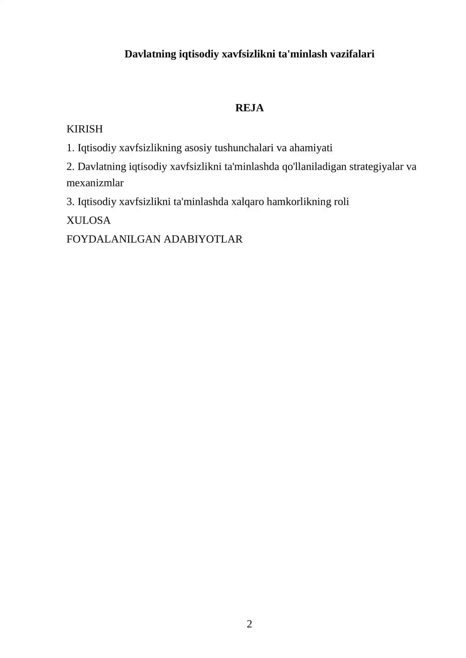 Davlatning iqtisodiy xavfsizlikni ta'minlash vazifalari 2