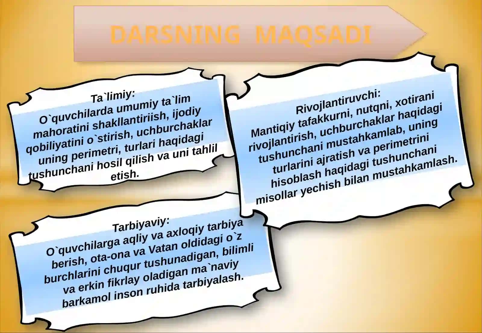 UCHBURCHAKLAR, UNING ELEMENTLARI VA PERIMETRI 2