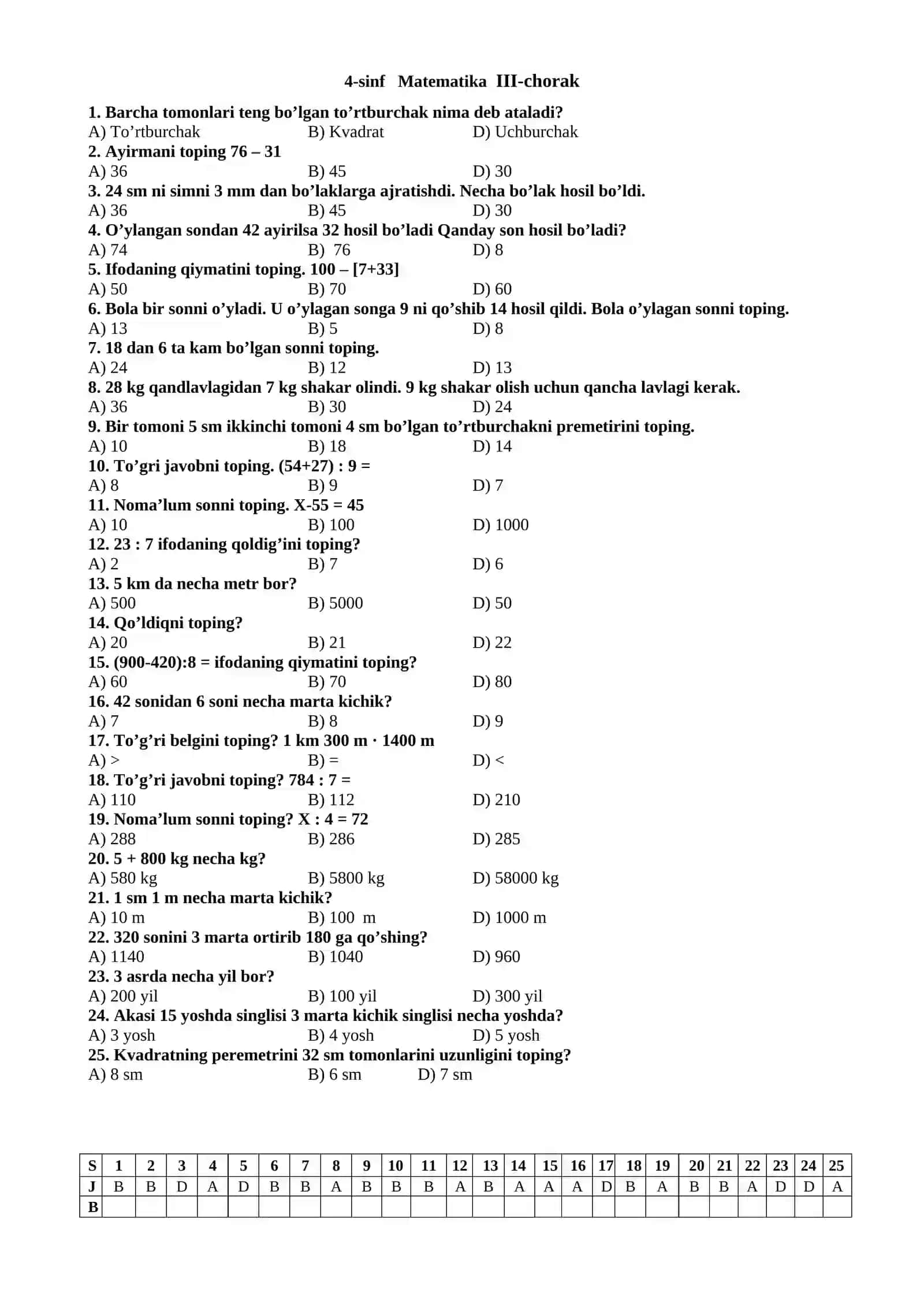 3-sinf Matematika III-chorak 2