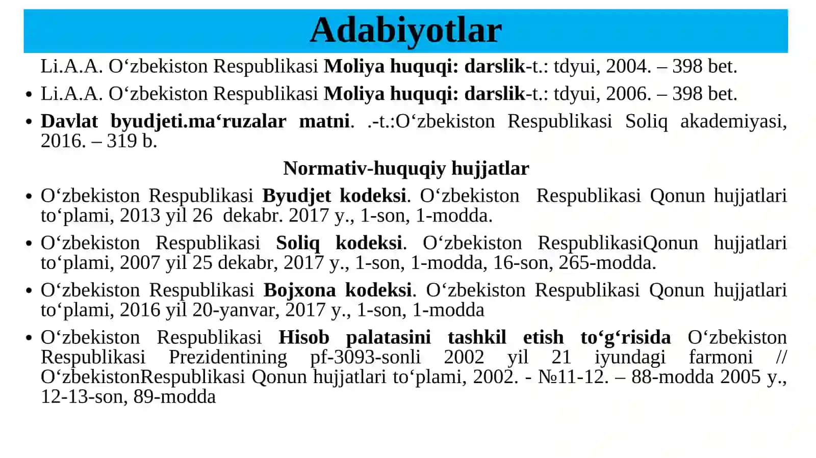 Budjetning moliyaviy-huquqiy asoslari 2