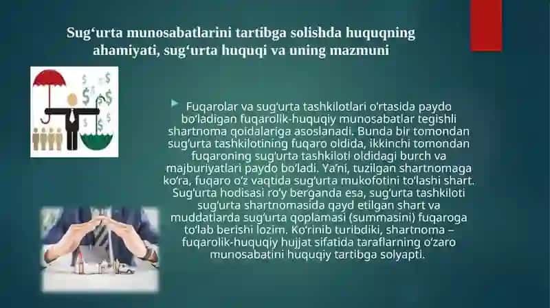 Sug`urta klassifikatsiyasi. Sug`urta shakllari. 2