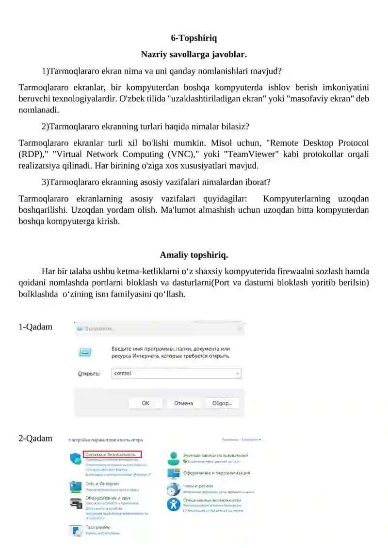 Shaxsiy kompyuterida firewaalni sozlash 2