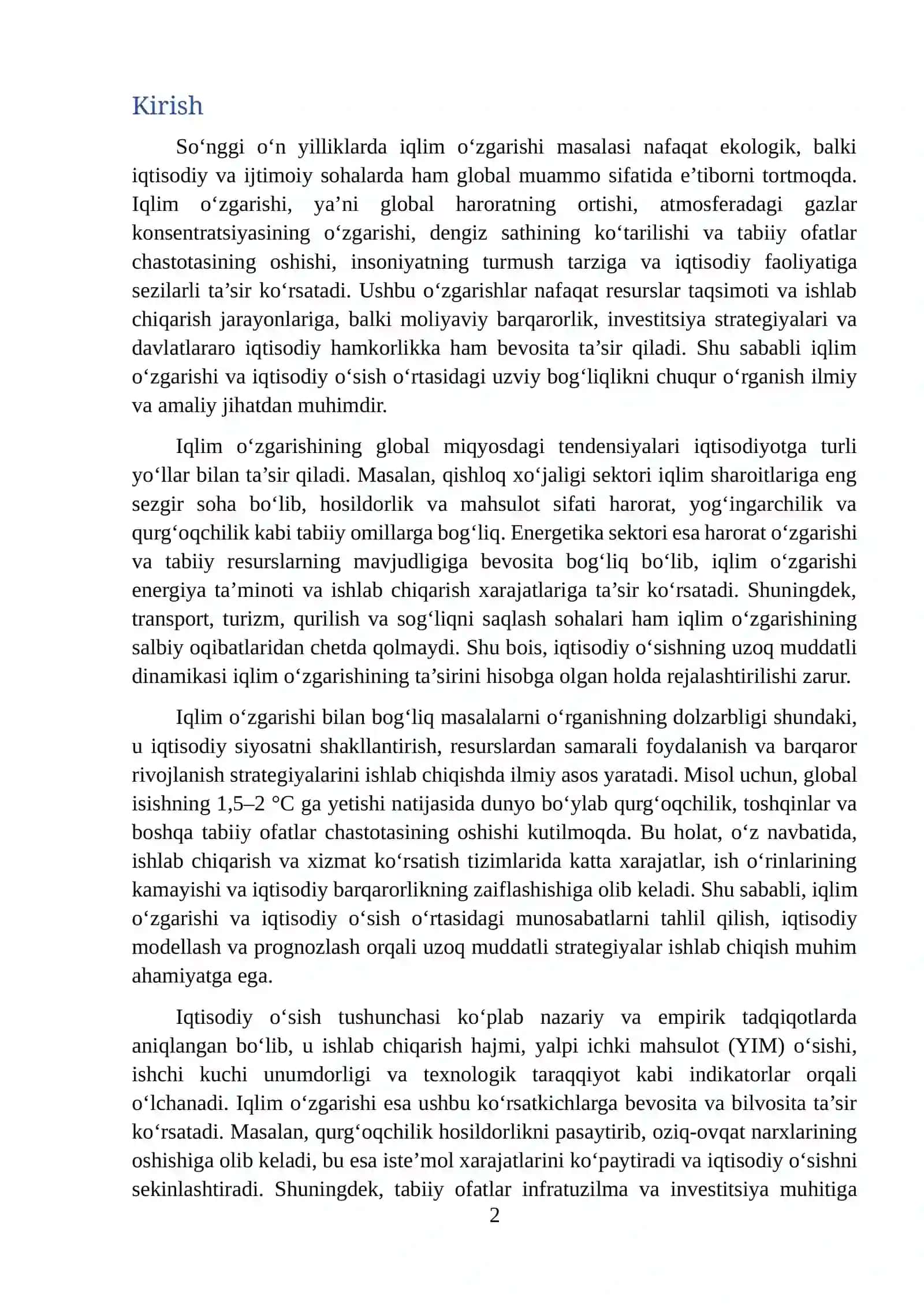Iqlim o'zgarishi va iqtisodiy o'sishning uzoq muddatli dinamikasi 2