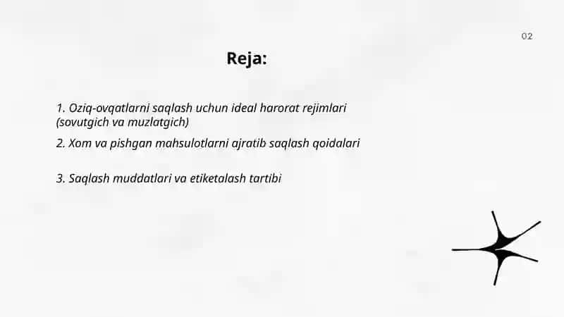 Oziq-ovqatlarni saqlash va tayyorlash qoidalari 2