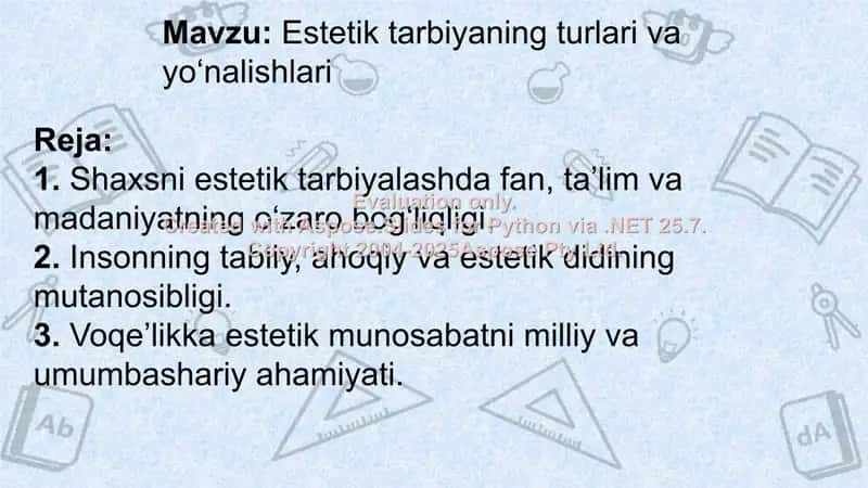 Estetik tarbiyaning turlari va yoʻnalishlari 2