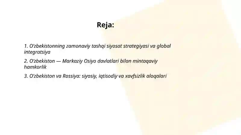 O'zbekiston va Jahon munosabatlar tizimi 2