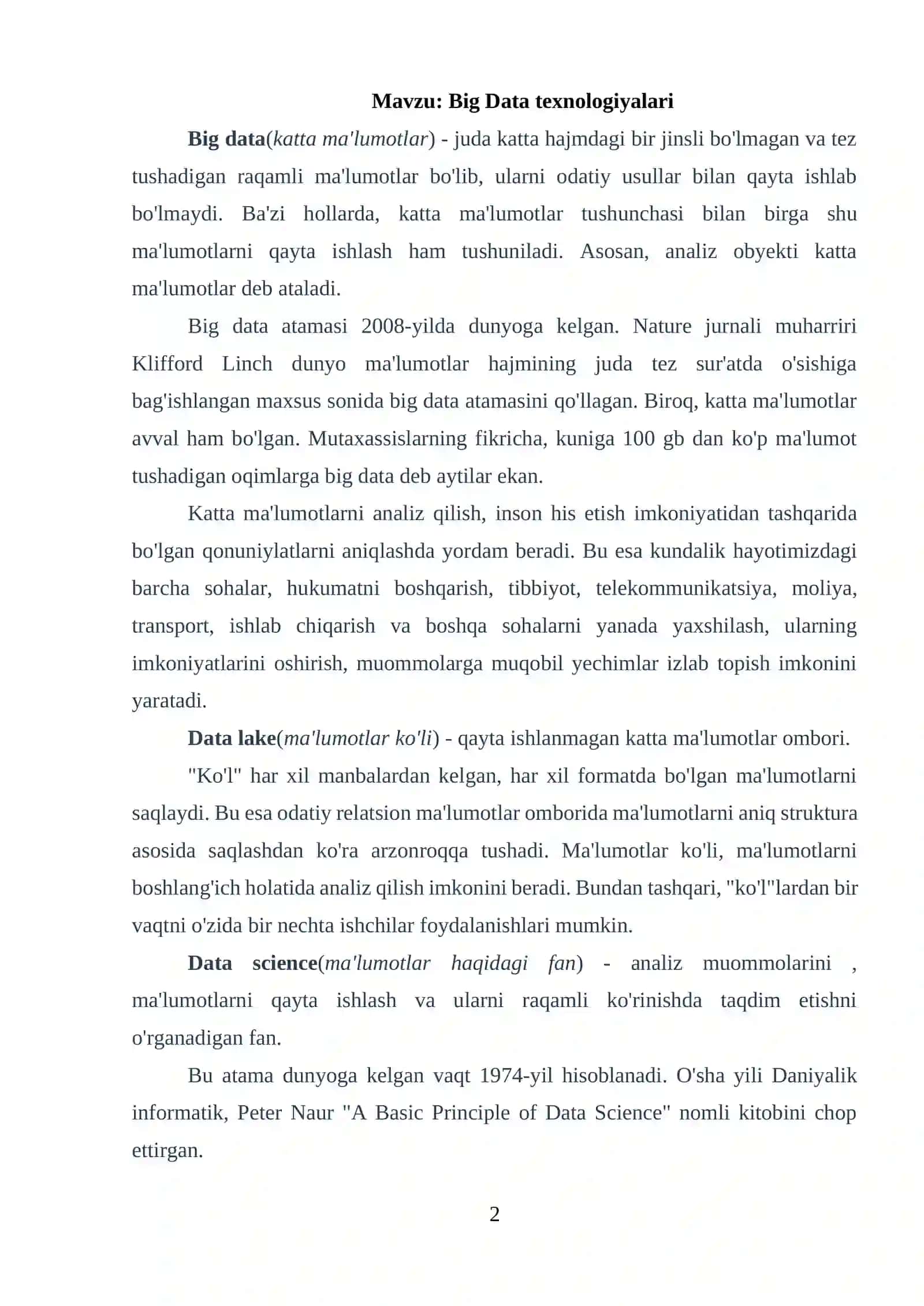 Big Data texnologiyalari 2