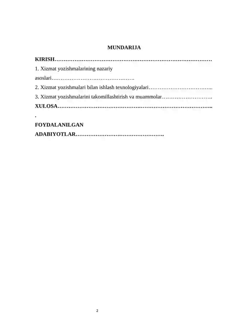 XIZMAT YOZISHMALARI BILAN ISHLASH TEXNOLOGIYALARI 2