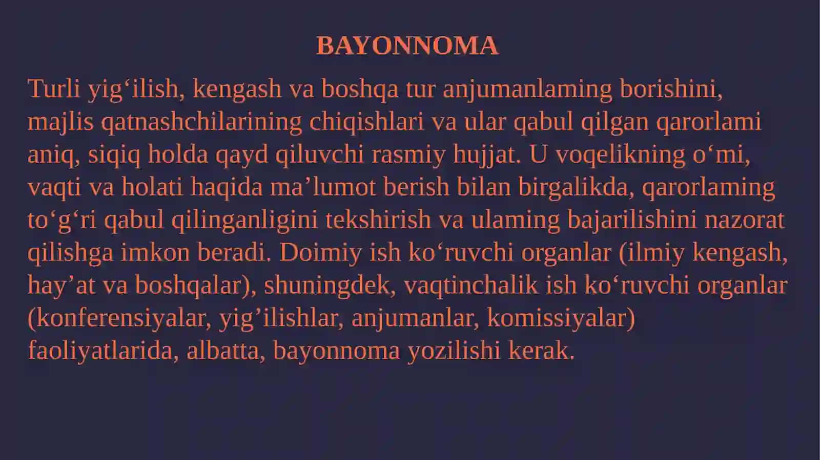 Xusanova Roʻziyulning davlat tilidan ishyuritish fanidan tayyorlagan taqdimoti 2