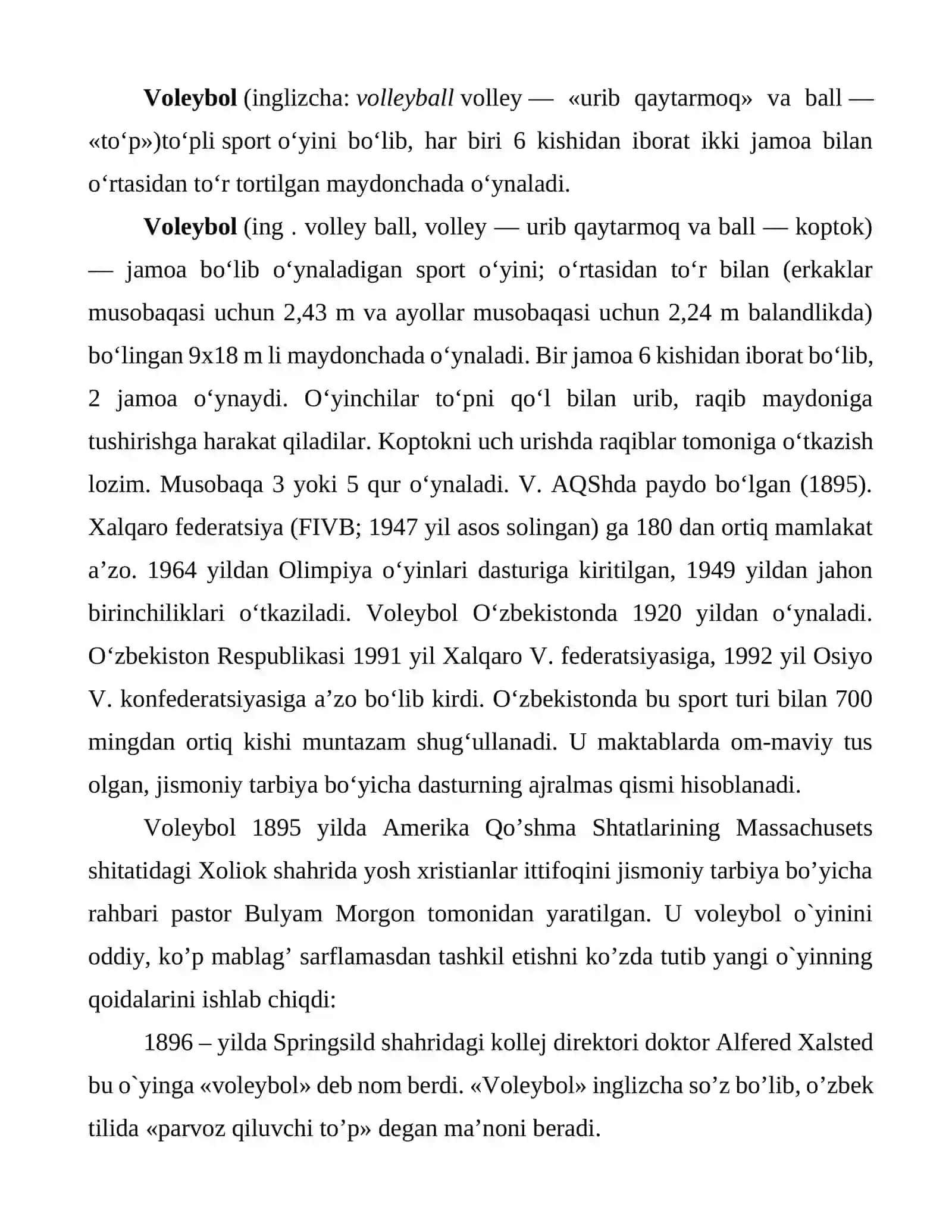 VOLEYBOL O’YINI RIVOJLANISH TARIXI HAMDA O’YIN QOIDALARI 2