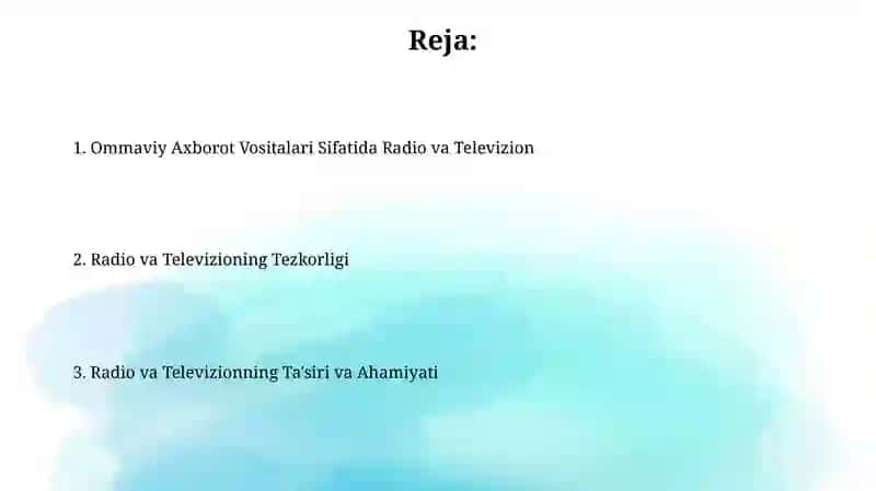 Radio va Televideniya-tezkorlik va Ommaviy Axborot Vositalari Sifatida 2