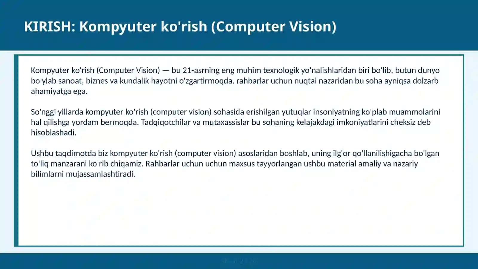 KIRISH: Kompyuter ko'rish (Computer Vision) 2