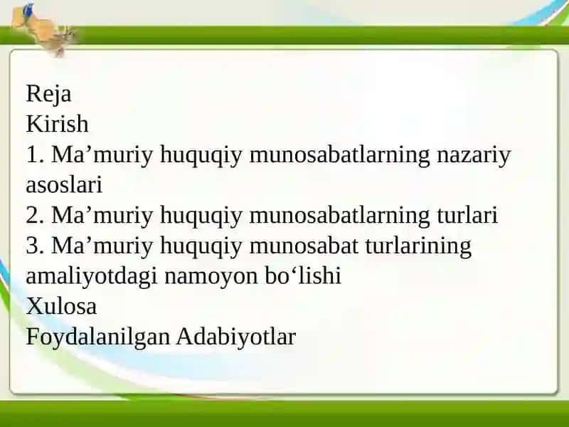 Ma’muriy Huquqiy Munosabatların Turlari 2