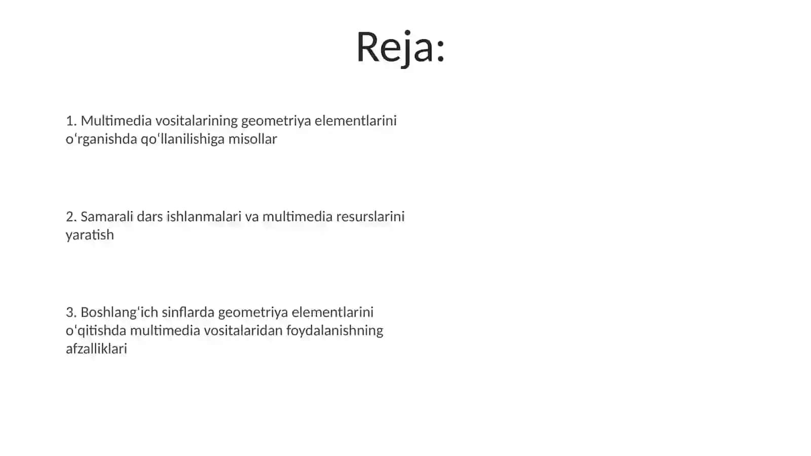 Geometriya elementlarini oʻrganish multimediadan foydalanish 2
