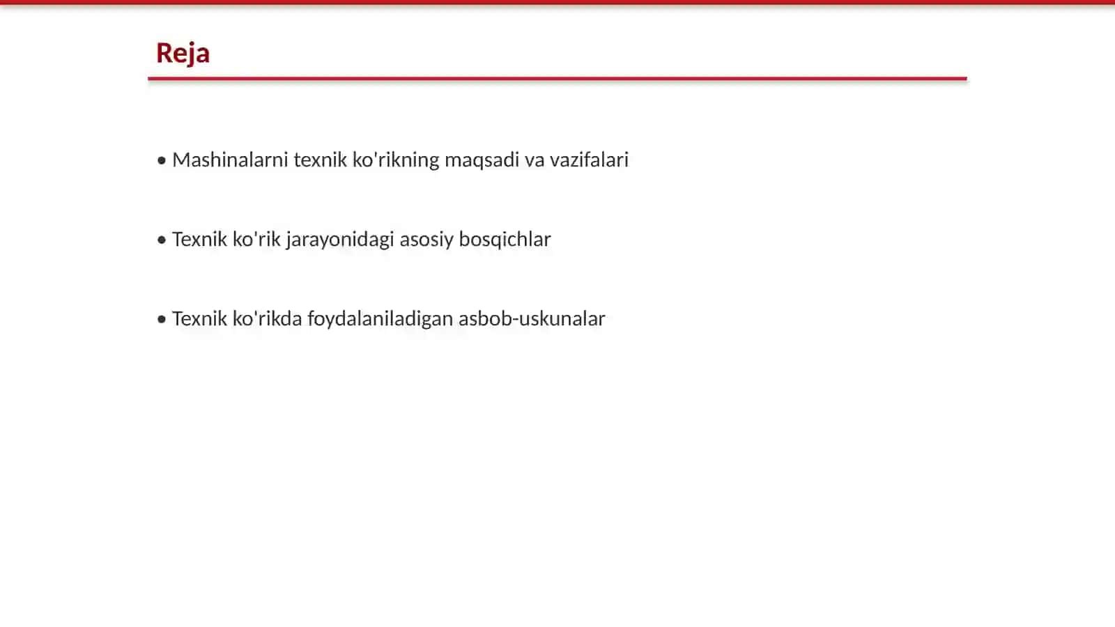 Mashinalarni texnik ko'rikdan o'tkazish 2