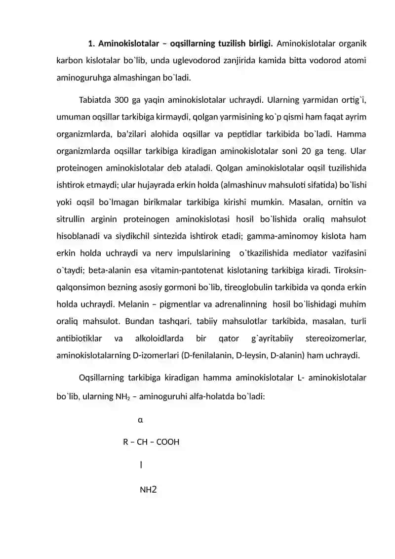 Aminokislatalar ishlab chiqarish va ulardan 2