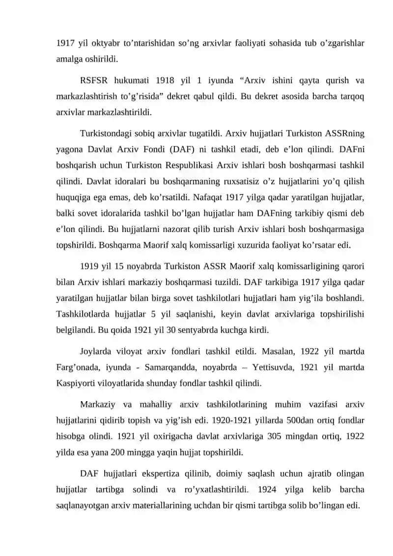 O’zbekistonda arxiv ishi 2