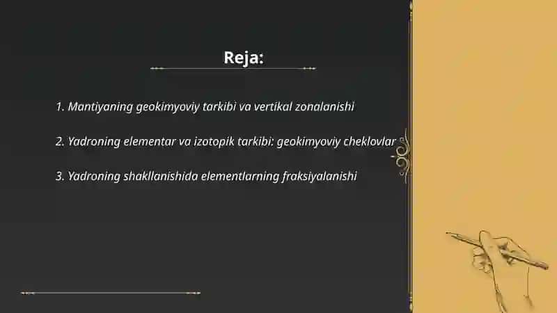 Mantiya va yadroning geokimyoviy tarkibi 2