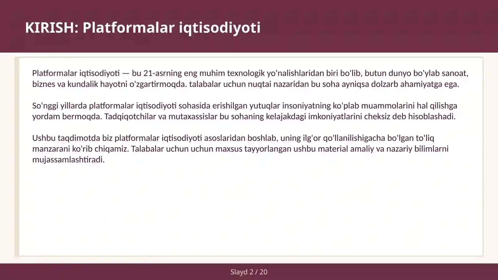 PLATFORMALAR IQTISODIYOTI 2