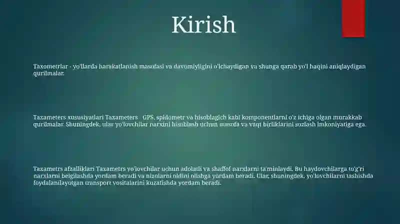 Taxeometrlar Xarakteristikasi 2