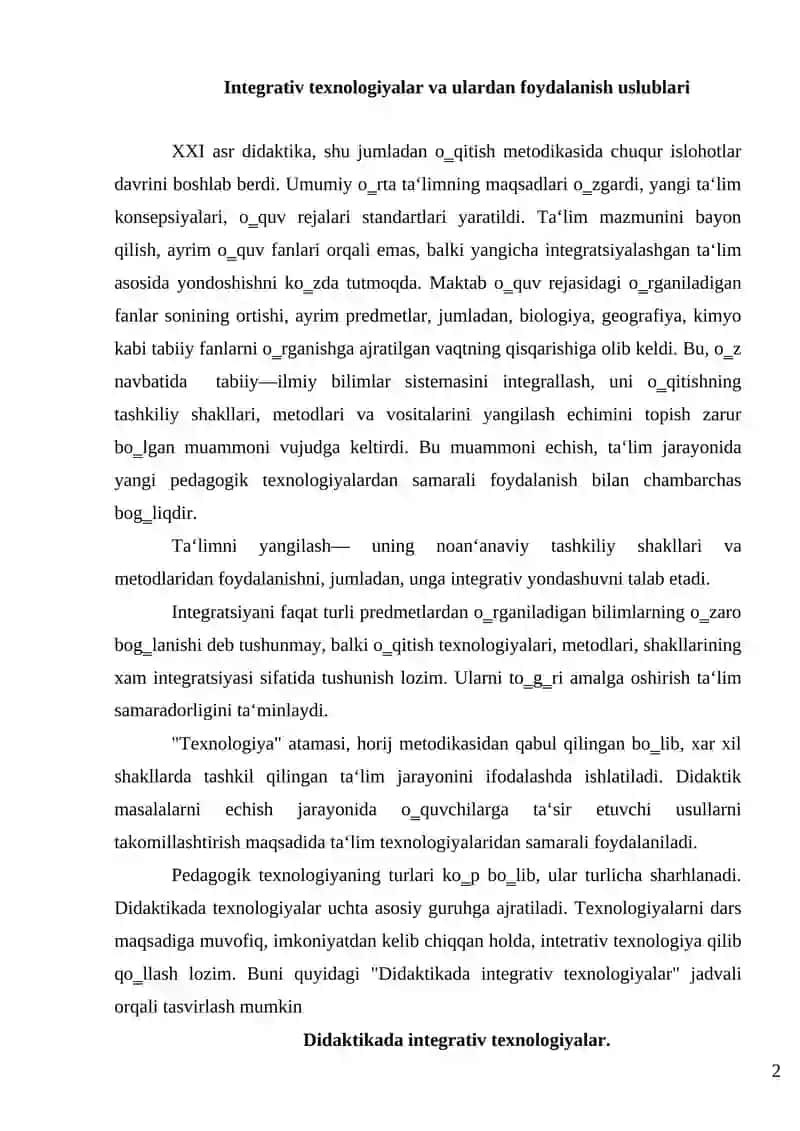 Integrativ texnologiyalar va ulardan foydalanish uslublari 2