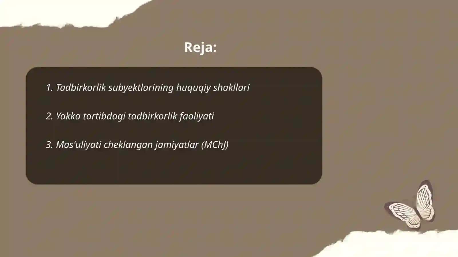 Tadbirkorlik subyektlari faoliyatini tashkil etish va tugatishning tashkiliy-huquqiy asoslari 2