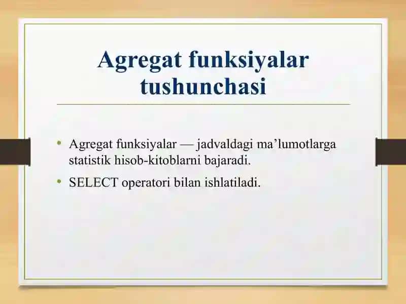 Agregat funksiyalar 2