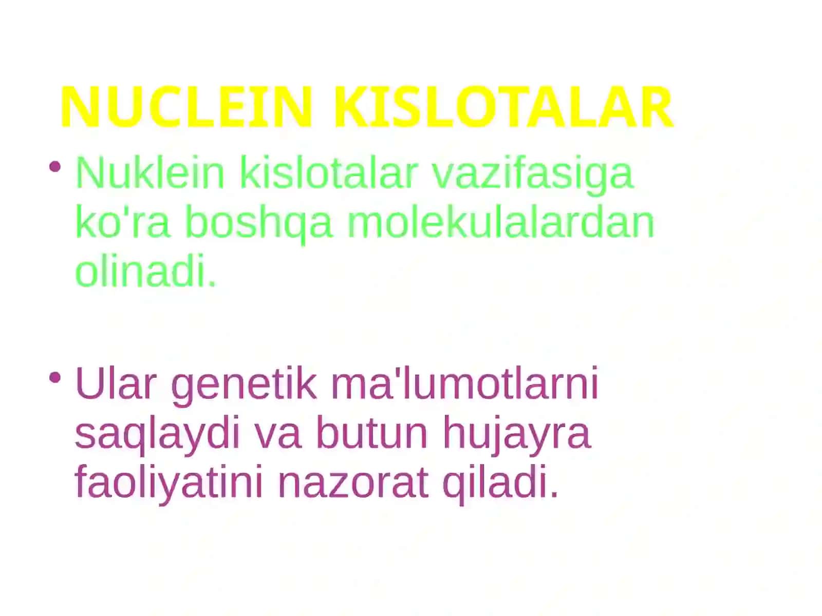 Nuklein kislotalarning strukturalari fermentlarning monor azit asoslari va ularning ahamiyati 2