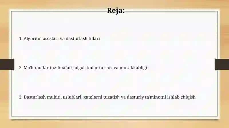Algoritmlashtirish va dasturlash asoslari 2