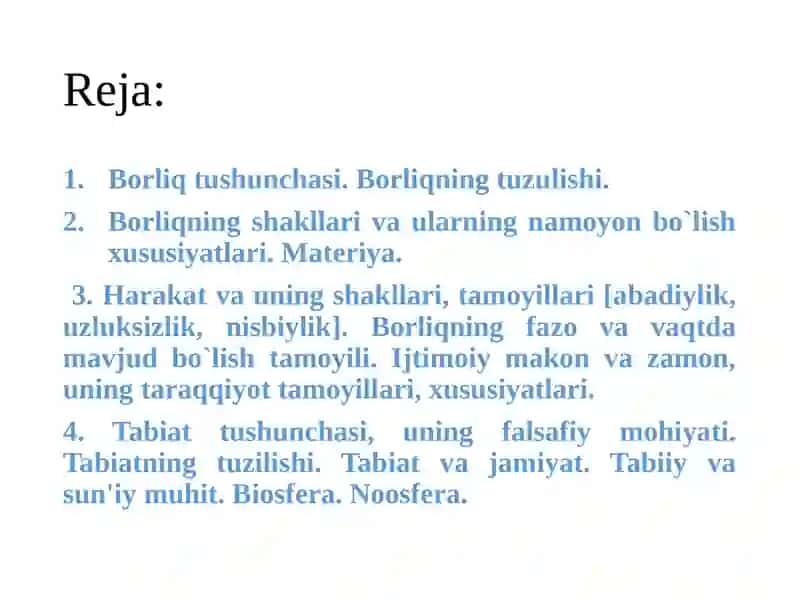 Borliq (Ontologiya) varivojlanish falsafasi 2