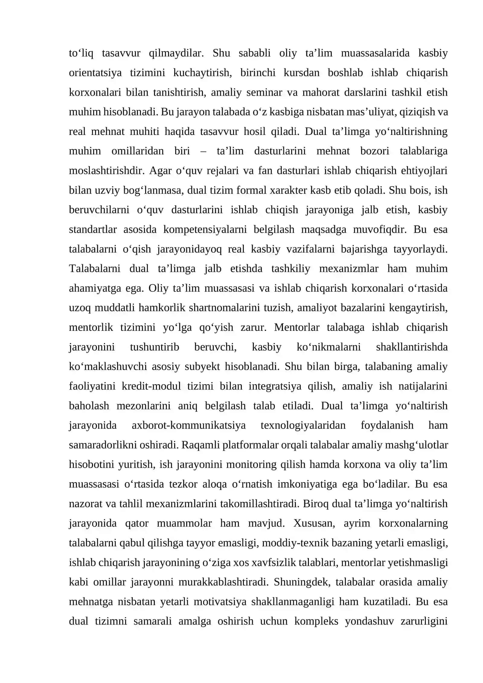 OLIY TA’LIM TALABALARINING DUAL TA’LIMGA YO‘NALTIRISH MASALALARI 2