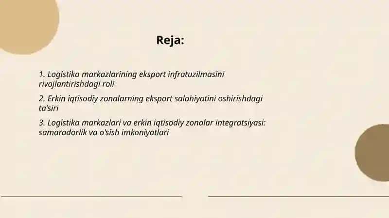 Logistika markazlari, Erkin iqtisodiy zonalar va ularning respublikaning eksport salohiyatini oshirishdagi roli 2