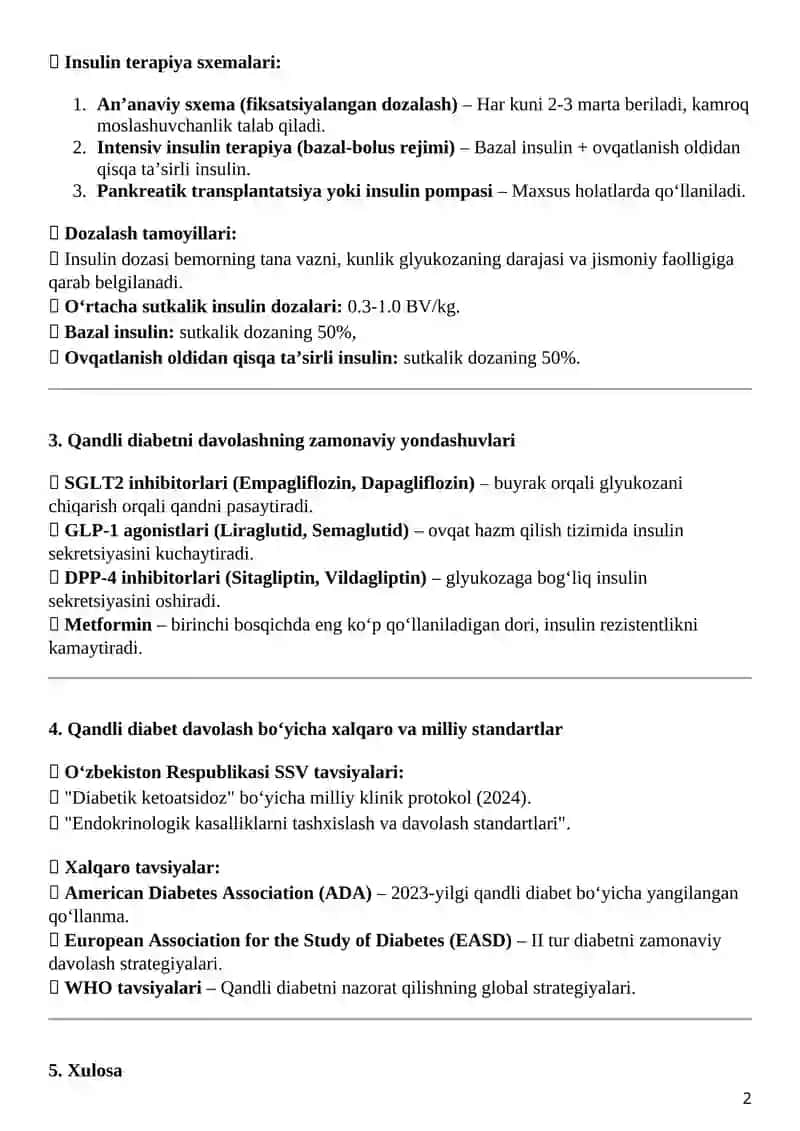 Qandli diabetni davolash prinsiplari. Insulinoterapiya 2