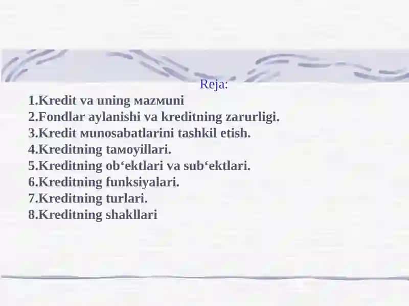 KREDITNINGSHAKLLARI VATURLARI,FUNKTSIYALARI 2