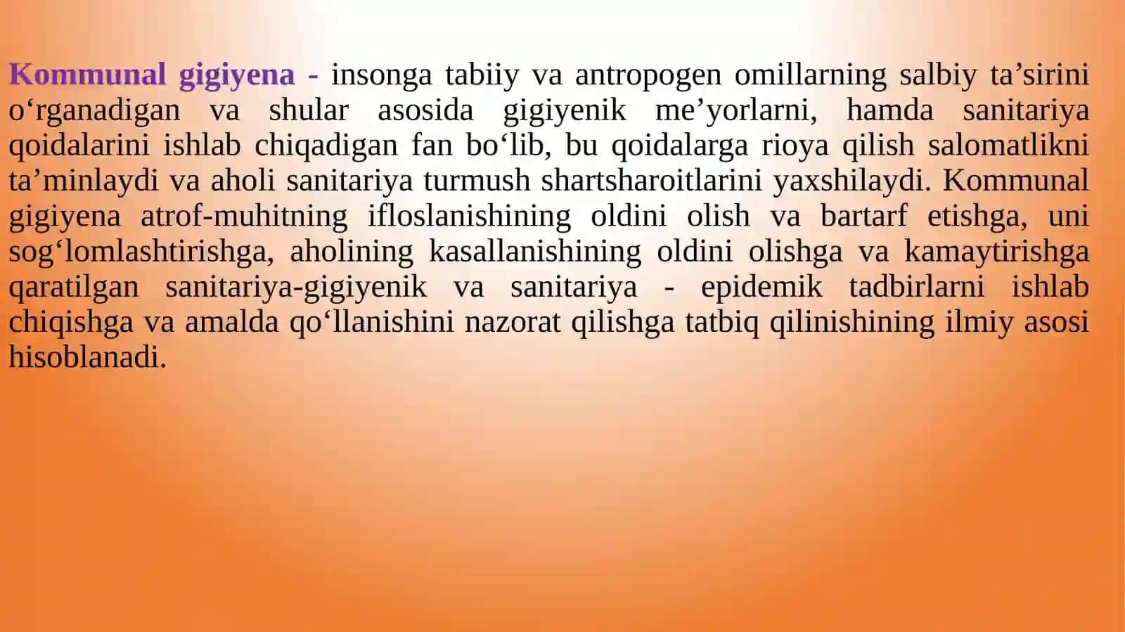 Kommunal gigiyena fani haqida tushincha 2