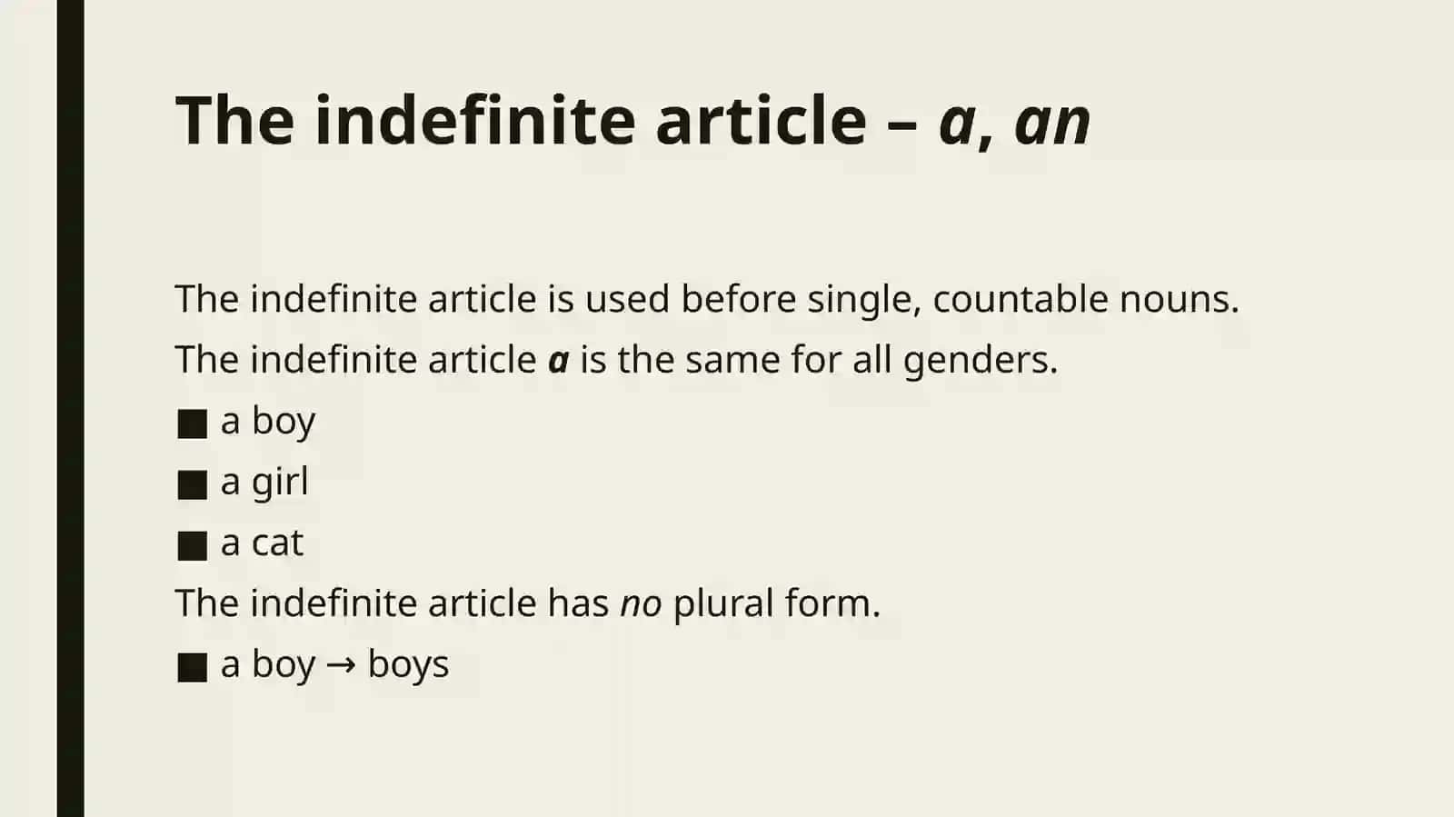 The indefinite article –a,an 2