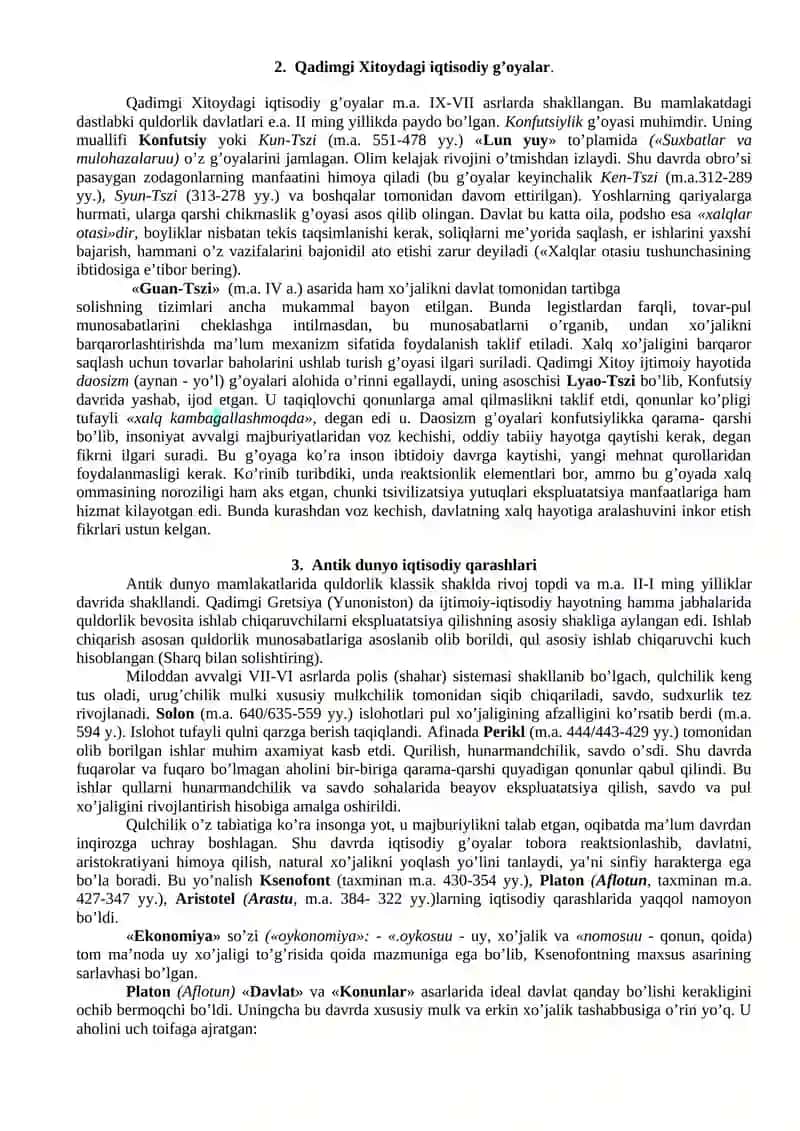 Qadimgi dunyo iqtisodiy g’oyalari (4 soat) 2