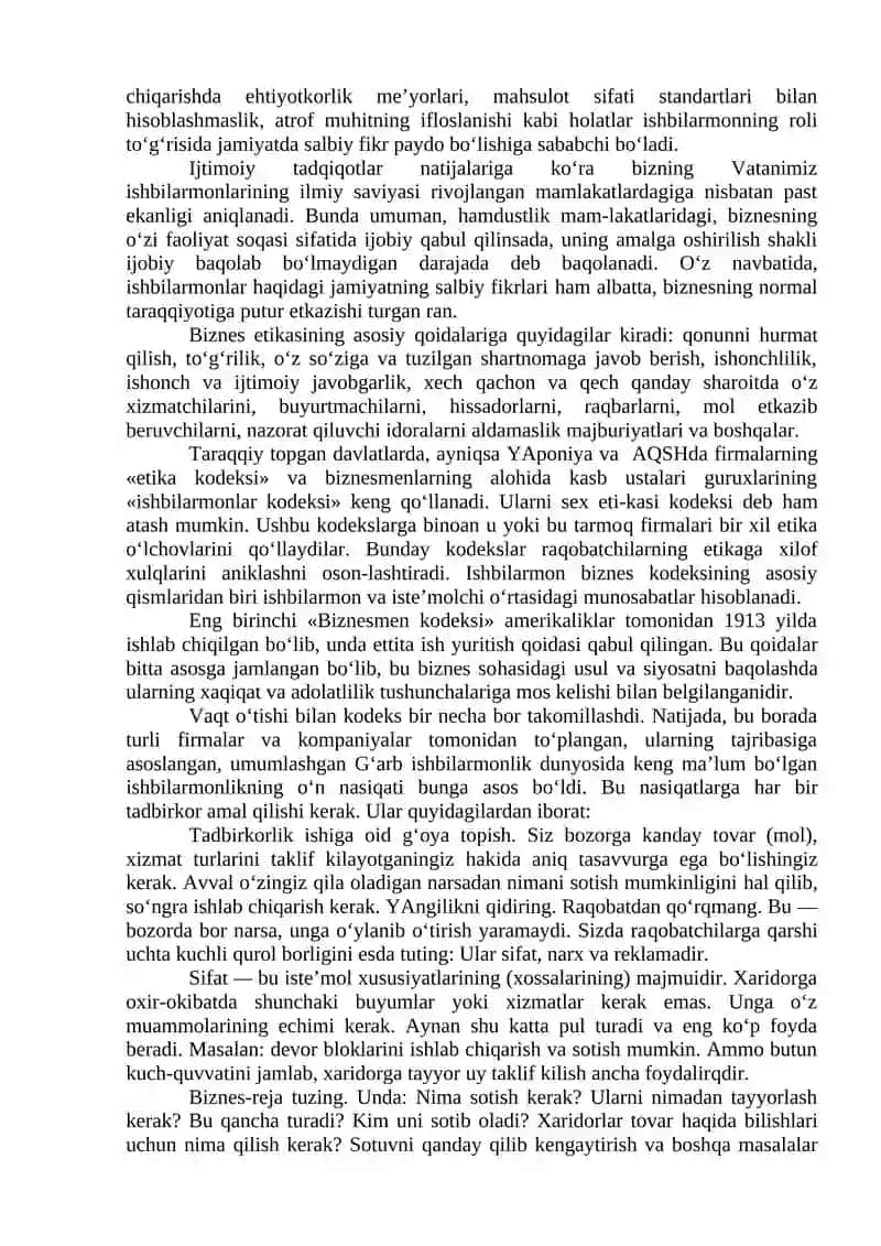 Tadbirkorlar axloqiy qoidalari 2