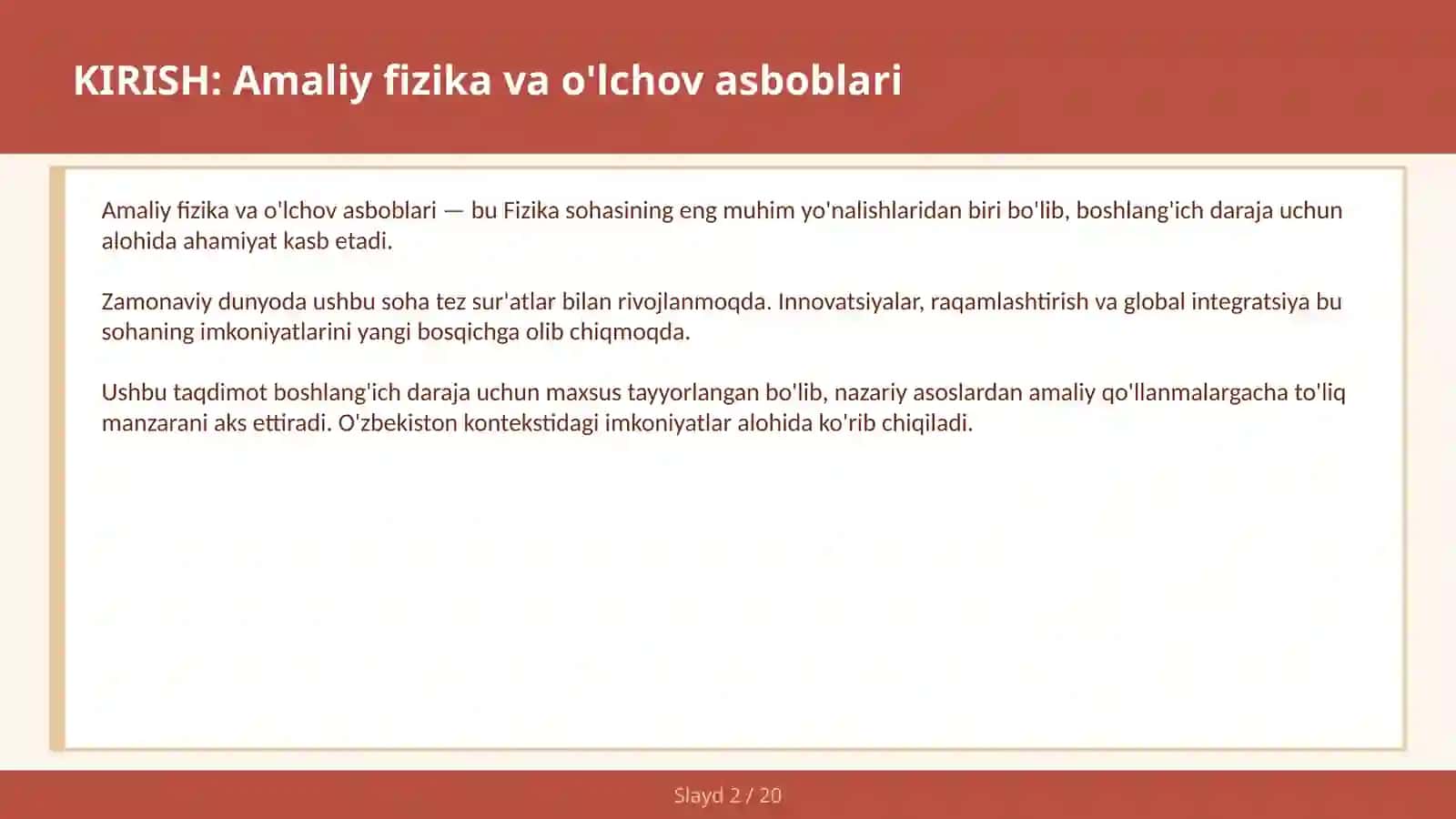Amaliy fizika va o'lchov asboblari 2