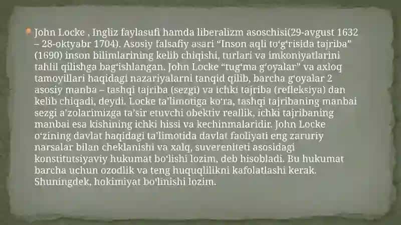John Lockening tabiiy qarashlari va uning yevropa ilm-faniga tasiri 2