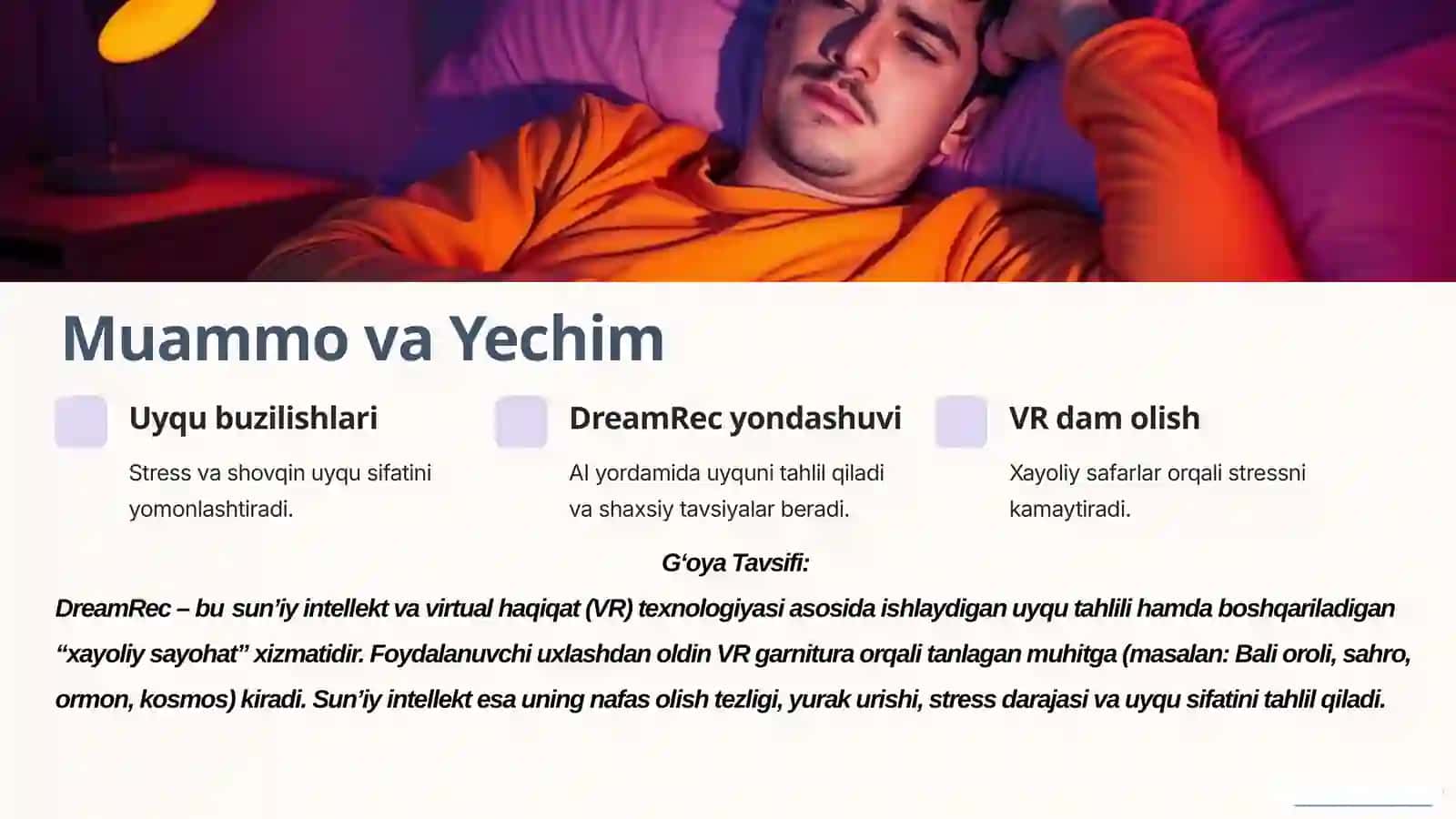 DreamRec: Uyqu Tahlili va Xayoliy Safar Platformasi (Kirish) 2