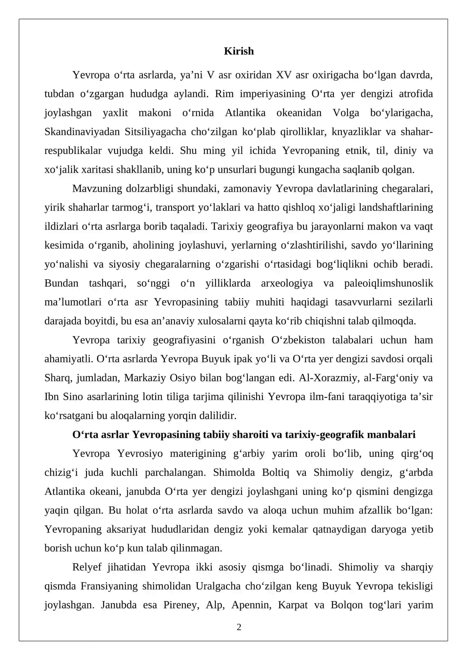 Yevropaning o‘rta asrlar davri tarixiy geografiyasi 2