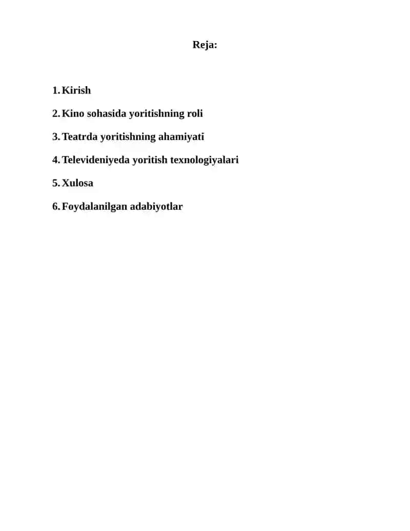 Kino, teatr va televidenieda yoritishning roli 2