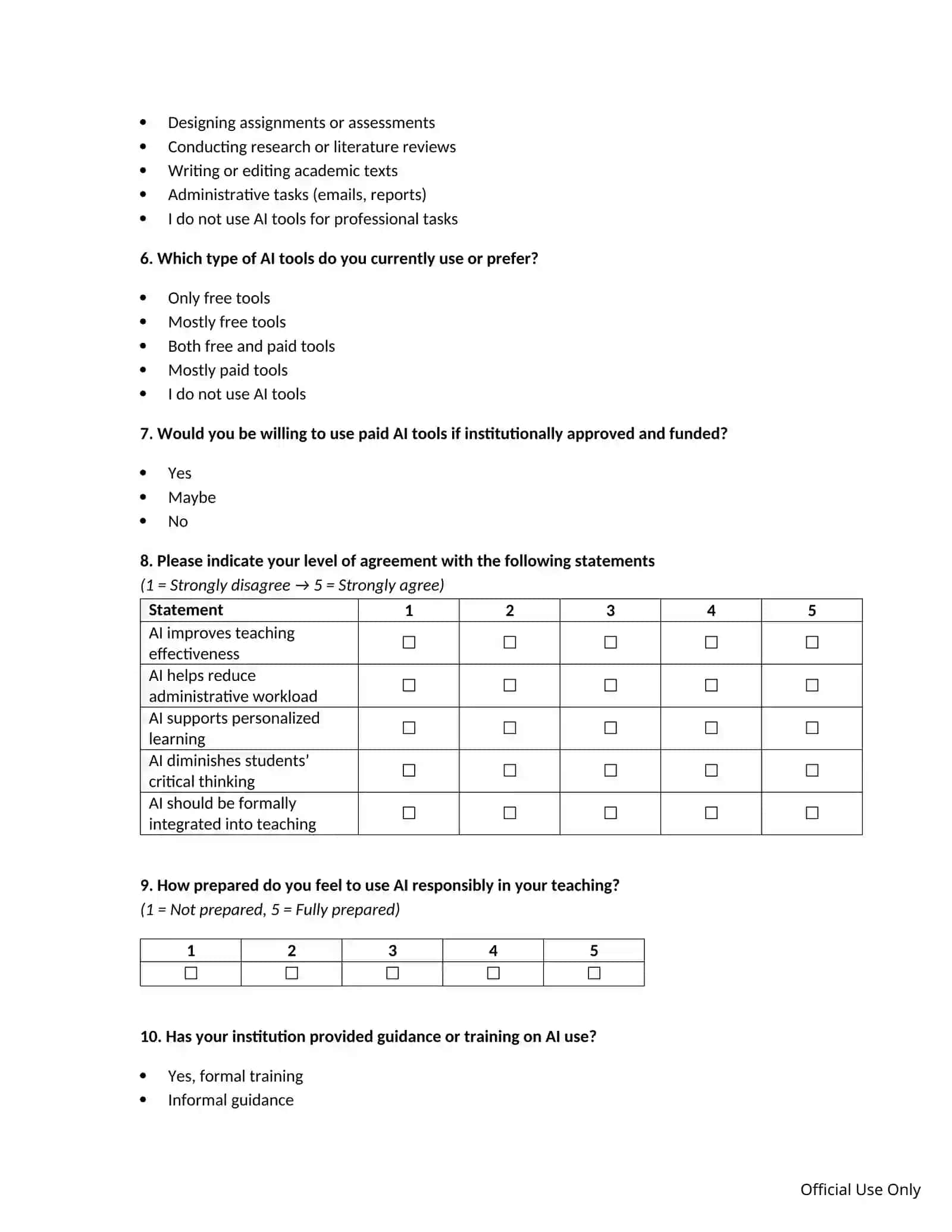 AI Readiness in Education Assessment – Survey for Faculties 2
