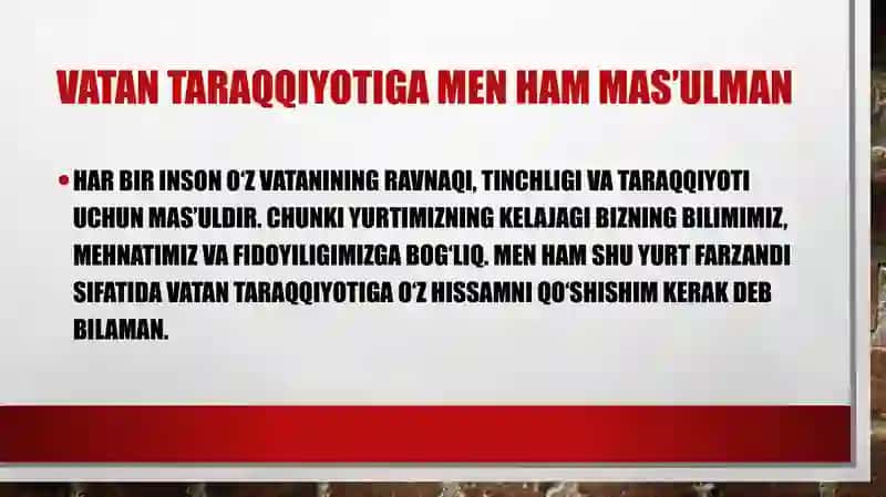 Vatan taraqqiyotiga men ham mas’ulman 2