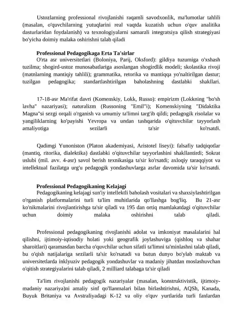 Kasbiy pedagogikaning shakllanishi va rivojlanishi 2